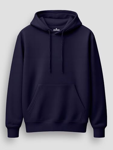 Image of Men's Solid Hoodie | 100% Cotton Fleece Warm Sweatshirt with Kangaroo Pocket & Adjustable Hood | Regular Fit Winter Wear for Men