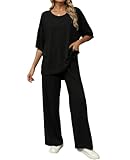 KevaMolly Black 2 Piece Lounge Set for Women Postpartum Oversized Tops and Wide Leg...