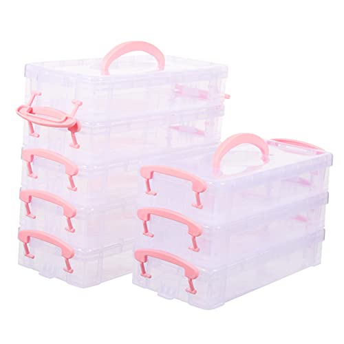 Trousse Empilable Grosse Capacité Gadpiparty en Plastique Rose pour Rangement Scolaire