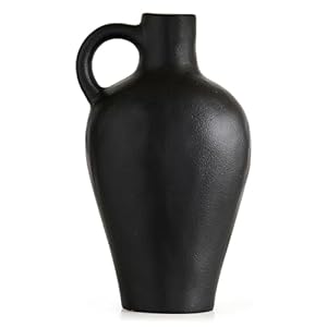 Jarrón de cerámica negro decoración rústica granja jarrones para decoración del hogar, jarrón moderno de flores, jarrón negro mate para estantería, tabla, pizarra estética, decoración (negro)