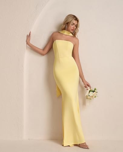 Auraxe 2025 Women's Bodycon Formal Maxi Dresses Elegant Tube Summer Wedding Guest Cocktail Party Dress with Scarf4