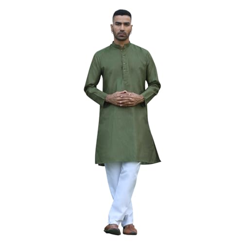 Image of KRAFT INDIA Men's Cotton Kurta Pyjama Set | Woven Design Traditional Ethnic Wear | Festive, Wedding & Casual Outfit | Comfortable & Breathable Fabric
