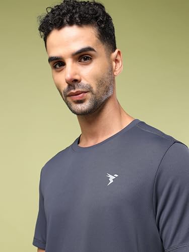 Image of TECHNOSPORT Men's Slim Fit Polyester Activewear Sports T-Shirt with Moisture-Wicking Comfort for Workout, Running & Gym