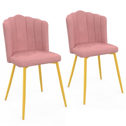 IDMarket - Lot de 2 chaises Coquillage Adella Rose en Velours Pieds dorés
