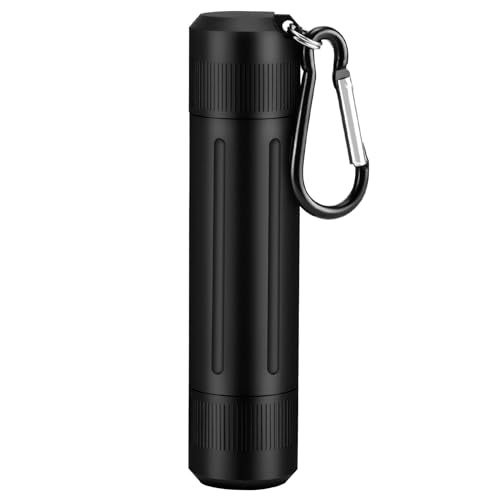 Aufew Airtight Smell Proof Container, Durable Stash Jar with Dual-Opening, Portable Sealed Metal Tube, Keychain Travel Ashtray for Herbs, Spices, Cigarettes - Black
