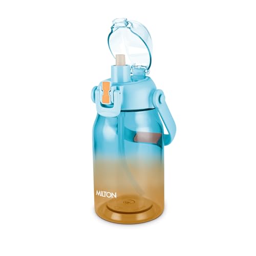 Image of MILTON Juwel 1000 Premium Crystal Clear Unbreakable Material Sipper Water Bottle|BPA Free|One-Touch Open|Leak-Proof|Sturdy Handle Cum Mobile Holder|Ideal for Office, School, Gym, 975ml, Turquoise Blue