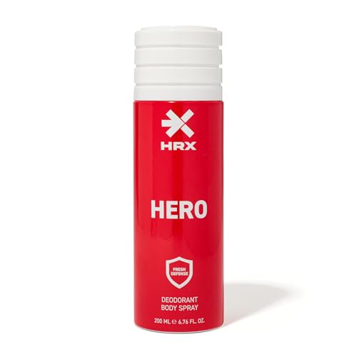 HRX Hero Deodorant Body Spray for Men 200ml - Premium Spicy Fragrance with Notes of Bergamot, Pink Pepper, Lavender, Spearmint, Sandalwood & Amber - Fresh Daily Deo for Gym, Office & Everyday Use