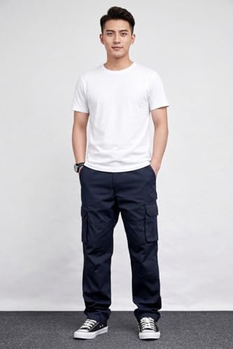 Image of MiraMichi Men's Relaxed Fit Solid Pattern Cotton Cargo Pant with 6 Pocket Button Down Closure Type and Standard Length | Six Pockets Cargos Pant's |Bonkers Joggers for Men