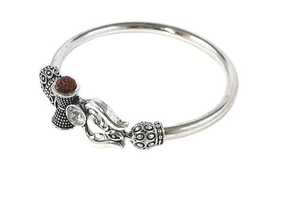 Rudraksha Shiv Trishul Damroo Adjustable Brass Copper Bahubali Om Mahakal Open Kada Cuff Bracelet, Unisex, for Men and Boys-picture-28