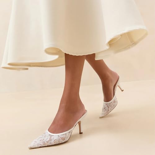 Mesh Kitten Heels Mules for Women Closed Pointed Toe Slip on Backless Stiletto Slingback Low Heels Dress Pumps Shoes2
