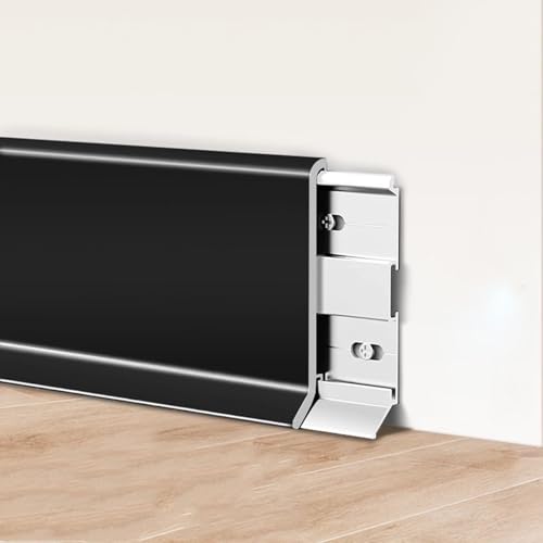 Zócalo Pared Rodapiés De Aluminio Personalizables, Embellecedor De Zócalo Plegable Con Construcción De Junta De Mortaja Y Espiga, Corte Rodapié Negro Para Pasillo Sala De Estar(Black W1.6in/4cm,L 25in