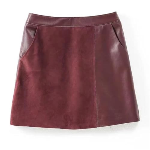 Women Genuine Suede Leather Mini Skirt High Waist Patchwork A Line Short Asymmetric Skirts2