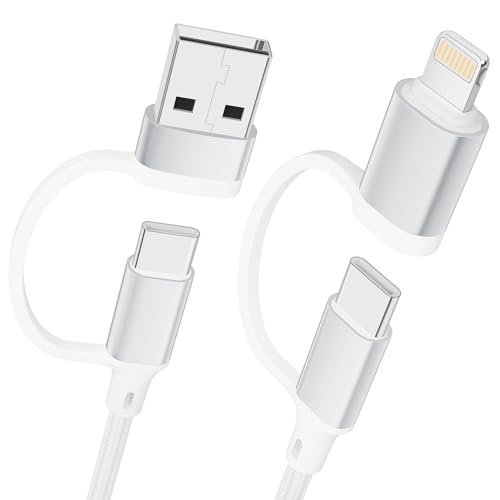 layajia Multi USB Kabel 1M 4 in 1 Universal Ladekabel Mehrfach Ladekabel 60W PD mit USB C/USB A auf Lightning USBC/USBA auf USBC für iPhone Android Galaxy Tablet -Weiß