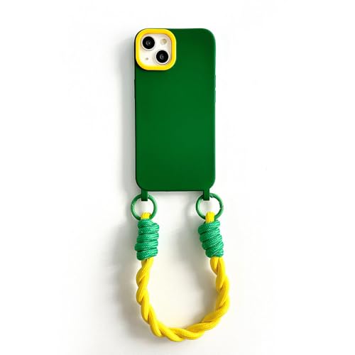 Coque iPhone 15 cordon vert contre la casse et la perte du mobile