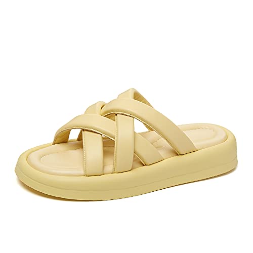 OBUMIOBUMI Casual comfort sandals Women Real Leather Slippers Platform Solid Color Casual Outdoor Summer Sandals Fashion Ladies Footwear (Color : Hortel�, Size : 8)