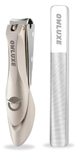 Heavy Duty Nail Clippers Set of 2 with Catcher Wide Jaw Ultra Sharp Edge Fingernail & Toenail Clippers for Thick Nails Includes Nail Files Complete Nail Kit by Owluxe for Men and Women