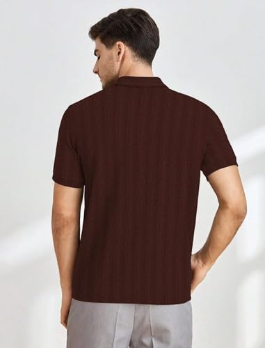 Image of MiraMichi Men's Polycotton Short Sleeve Casual Polo Collar T-Shirt - Lightweight Breathable Classic Polo for Everyday Comfort & Style