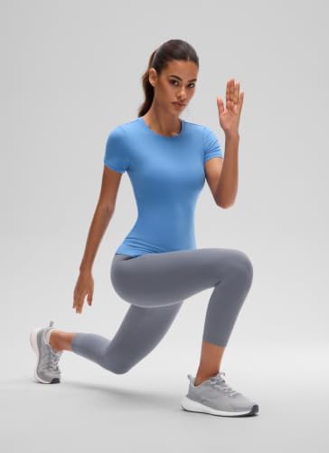 Image of CRZ YOGA Softembrace High Neck T-Shirt | Workout, Ultra Soft, Tight Fit, Waist Length, Short Sleeve Tops for Women