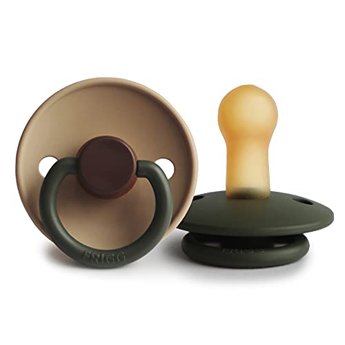 Image of FRIGG Natural Rubber Baby Pacifier | Made in Denmark | BPA-Free (Acorn/Olive, 6-18 Months)