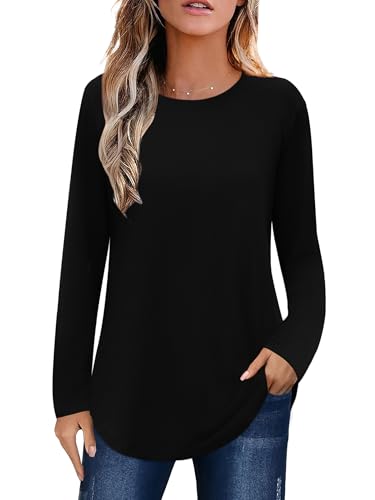 Image of Elesomo Womens Shirts Casual Crew Neck Short /Long Sleeve Tunic Tops Tees