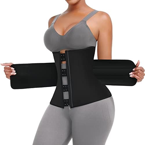 FeelinGirl Waist Trainer for Women Plus Size 7 Steel Bones Neoprene Sauna Workout Girdle Zipper Waist Cincher Trimmer Belt