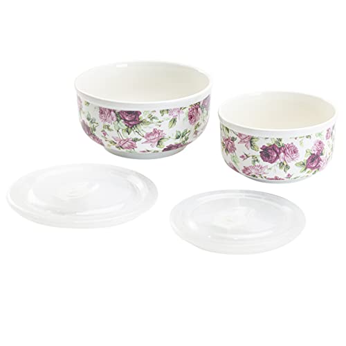 Grace-Pantry-Porcelain-Storage-Bowls-With-Vented-Lids-Large-and-Medium-2-Piece-Set-Summer-Rose-Chintz-30-ounces Grace Pantry Porcelain Storage Bowls With Vented Lids Large and Medium 2 Piece Set Summer Rose Chintz 30 ounces