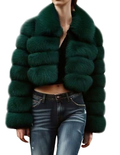 loveimgs Women Fluffy Faux Fur Coat Cropped Jacket Puffer Jacket