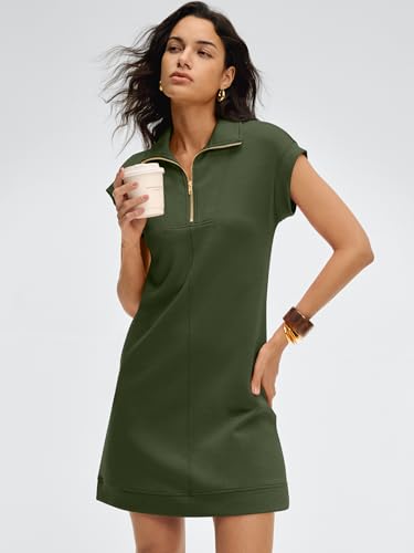 Image of ANRABESS Womens Summer Casual Half Zip Cap Sleeve Trendy Wrinkle-Free Tshirt Dress 2026 Spring Beach Vacation Short Dresses