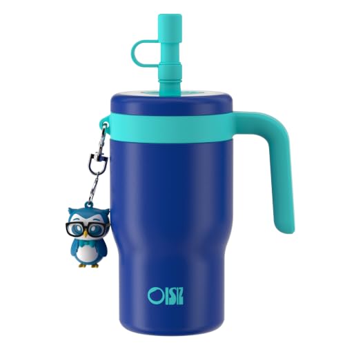Image of OISIZ 14oz Kids Tumbler with Straw Lid & Handle,Kids Cup with Animal Accessory for School,Kids Water Bottles with Dust-proof Cover,Leakproof Water Bottles,316 Stainless Steel,Keep Cold 24 Hours-blue