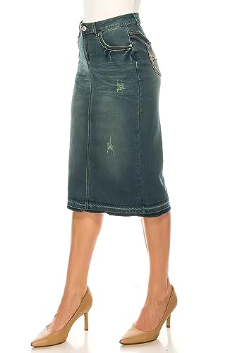 Fashion2Love Women's Juniors/Plus Size Calf - Length Stretch Denim Pencil Skirt (79097)2