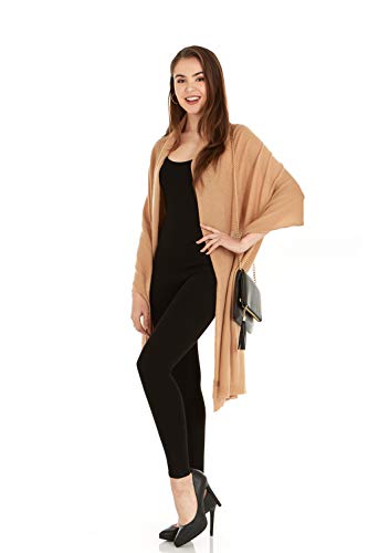 Manio Cashmere 100% Cashmere Knitted Wrap Shawl Extra Scarf Stole Camel, Large #TOP6