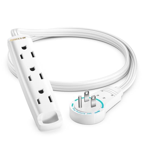 Maximm Extension Cord 1ft White, UL Certified 360° Flat Plug, 3 Outlets
