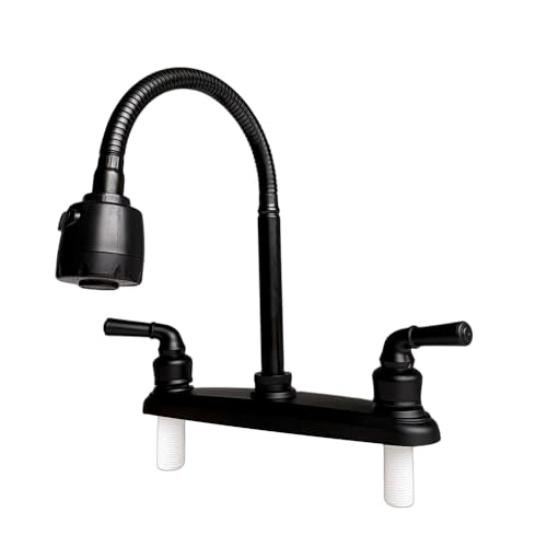 Image of RV Kitchen Faucets,Flexible Spout RV Kitchen Sink Faucet Replacement with Two Handle-8 inch Main Body,High Arch-360 Swivel Replace for RV Home Campers Motorhomes Travel Trailers,Black