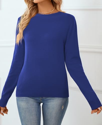 Image of QUALFORT Women's 100% Cotton Sweater, Basic Lightweight Long Sleeve Pullover