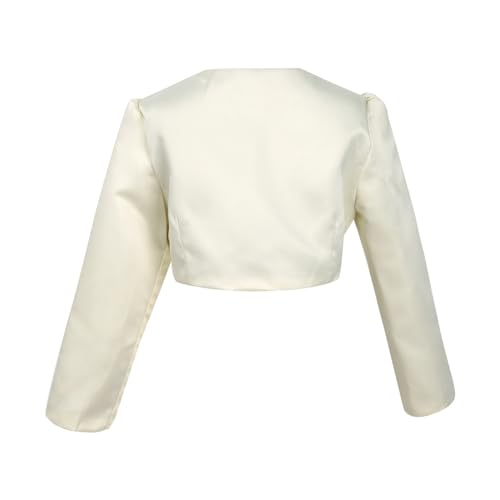 Sholeno Kids Flower Girls Wedding Bolero Shrug Open Front Long Sleeves Flower Cardigan Party Cropped Jacket Beige 18-24 Months2