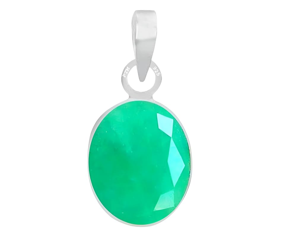 PTM Emerald/Panna 3.25 to 10.25 Ratti or 3.00 to 9.50 Carat Astrological Certified Gemstone bis Hallmark 925 Sterling Silver Pendant for Men & Women