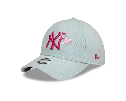 New Era MLB Casquette de Baseball pour Femmes Filles Logo NY New York Yankees réglable Denim cœur Bleu