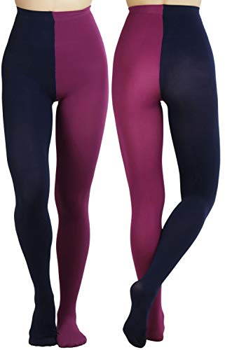 Image of ToBeInStyle Women's Two Toned Vibrant Jester Contrast Opaque Multicolored Tights