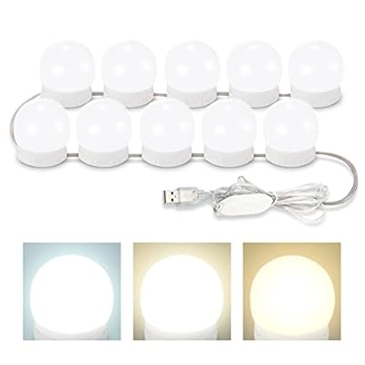 Consciot LED Vanity Lights For Mirror, Hollywood Style Vanity Lights With 10 Dimmable Bulbs, Adjustable Color & Brightness, USB Cable, Mirror Lights Stick on for Makeup Table Dressing Room, White