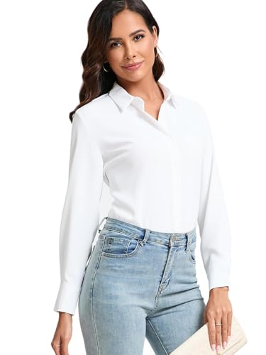 jonivey Womens Stretch Button Down Shirt Long Sleeve Wrinkle-Free Lightweight Smooth Loose Casual Office Work Shirts4