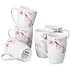 VEWEET Large Coffee Mugs Set of 6 16 OZ Coffee Cups Set with Handle Floral Mug Sets Ceramic Cup Set for Kitchen Microwave Dishwasher Safe Series ANNIE