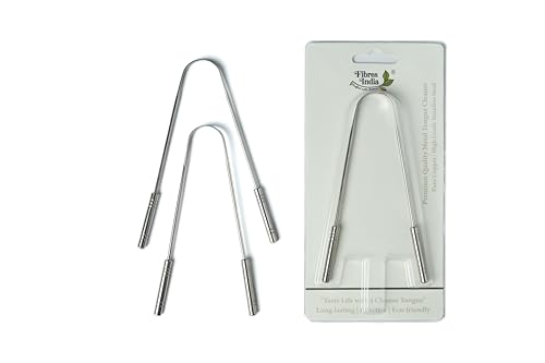 Image of Fibres India Steel Tongue Cleaner, Kids & Adults, Double Hand, Pack of 2 | Ergonomic Handle, Effectively Combats Bad Breath, Enhances Oral Hygiene, Natural Steel Tongue Scraper, Improved Oral Health