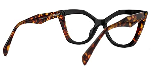 Image of Zeelool Stylish Acetate Cat Eye Blue Light Blocking Glasses Computer Eyewear for Women Oversized Eyeglasses Spitler ZJGA100148-01 Black-Tortoise