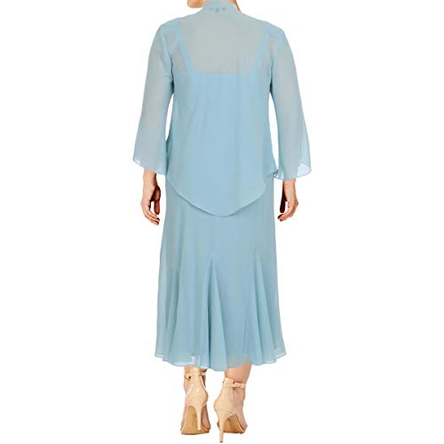 Image of Elegant Beaded Pebble Georgette Mid-Calf Slip Dress W /Matching 3 /4 Sleeve Jacket - Two-Piece Set for Formal Events