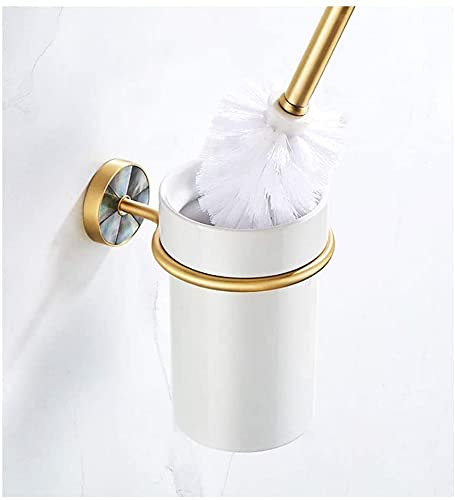 Cepillo de baño Escobilla de inodoro creativa, soporte de escobilla de inodoro de montaje en pared sin perforaciones, base de cerámica duradera y escobilla de inodoro con mango de cobre Elegante