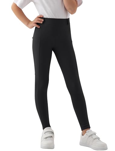 MoFiz Kinder Reithose Mädchen Vollbesatz mit Silikon Kinder Reitleggings mit Reißverschlusstasche Schwarz 164-176