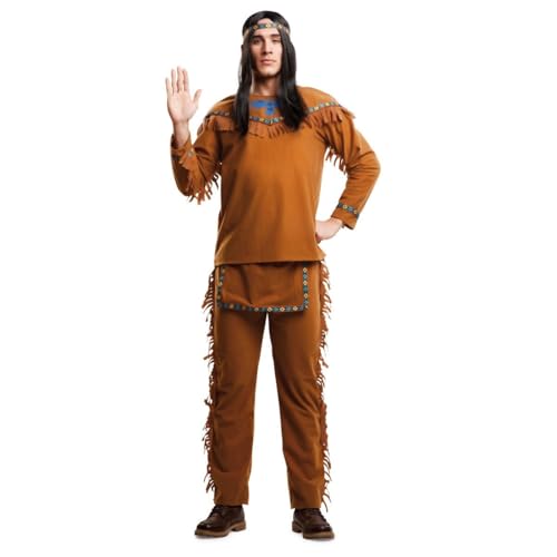 My Other Me - Disfarce para homem adulto índio castanho com fita para cabeça, camisa e calças tamanho ML. Atravesse a planície elegante na sua próxima festa temática.