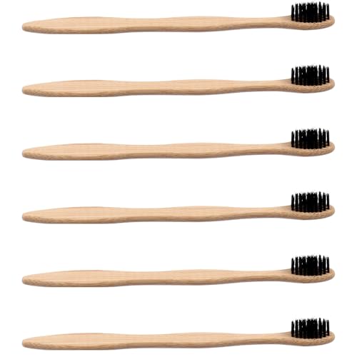 POPETPOP Cepillos Dentales de Bambú Natural 6 Piezas Cerdas Delicadas para Eliminar Placa y Mejorar el Aliento Fresco en Uso Diario