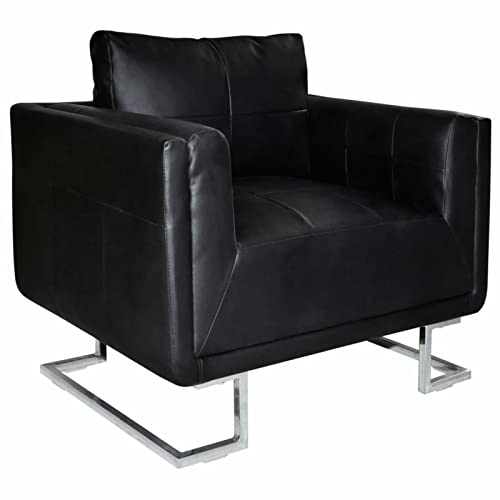 Juroupi Sillón con Patas cromadas y Cuero Artificial Negro Butacas PequeñAs para Habitacion