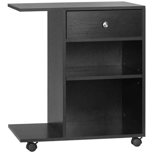 HOMCOM Vinsetto Support d'imprimante Organiseur Bureau Caisson 2 niches tiroir Espace CPU + Grand Plateau Panneaux Particules Noir